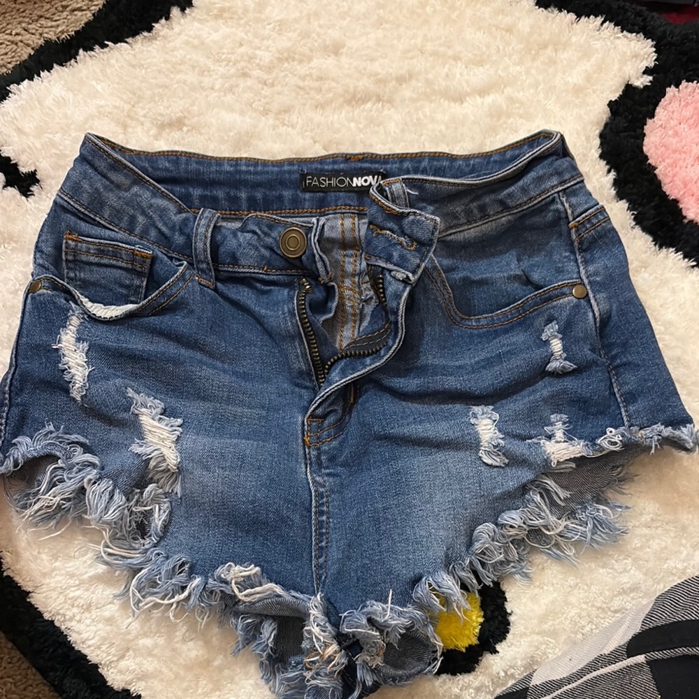 Fashion Nova Blue Distressed Jean Shorts
